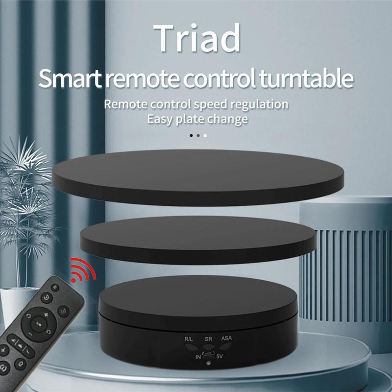 Electric Turntable, 360-Degree Shooting Turntable with 3 Display Plates, Rotation Speed and Angle Adjustable Display Turntable for Photography, Video, Live Product Display