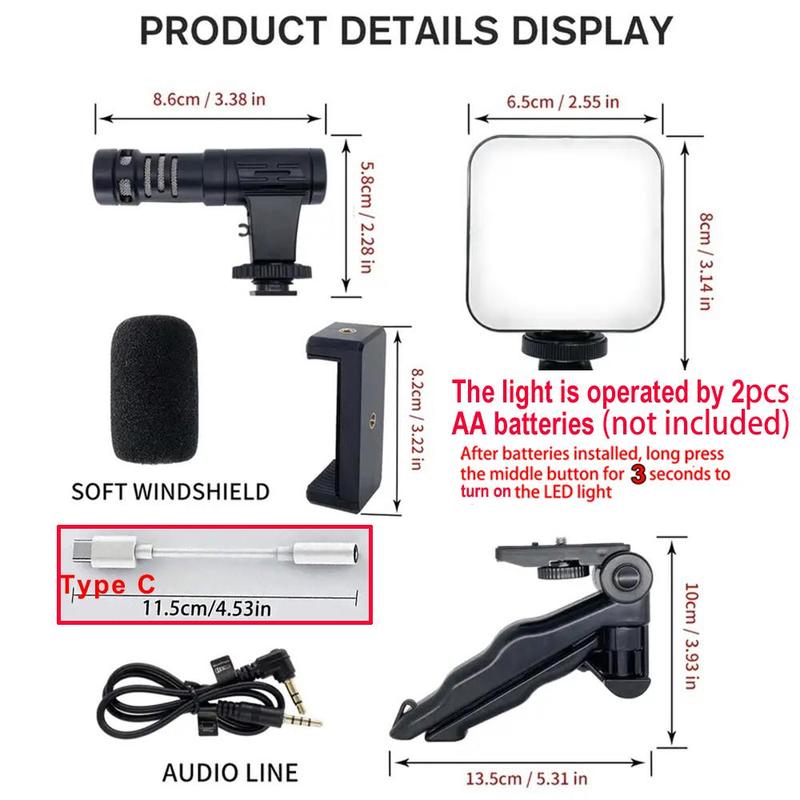 5-in-1 Cellphone Stand Stabilizer with LED Fill Light, Portable Smartphone Tripod for iPhone & Android, Folding Tripod Stand For Live Streaming, Selfie Accessories, Phone Tripod