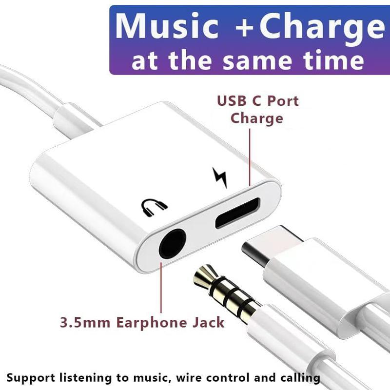 USB C to 3.5mm Jack Audio & Charger Adapter, 2 in 1 USB C to Aux Audio Adapter, Charging Converter for iPhone 16 Pro, iPad Pro, Galaxy S24 S23 S22 S21 S20 Ultra, Pixel 9 8 7 6