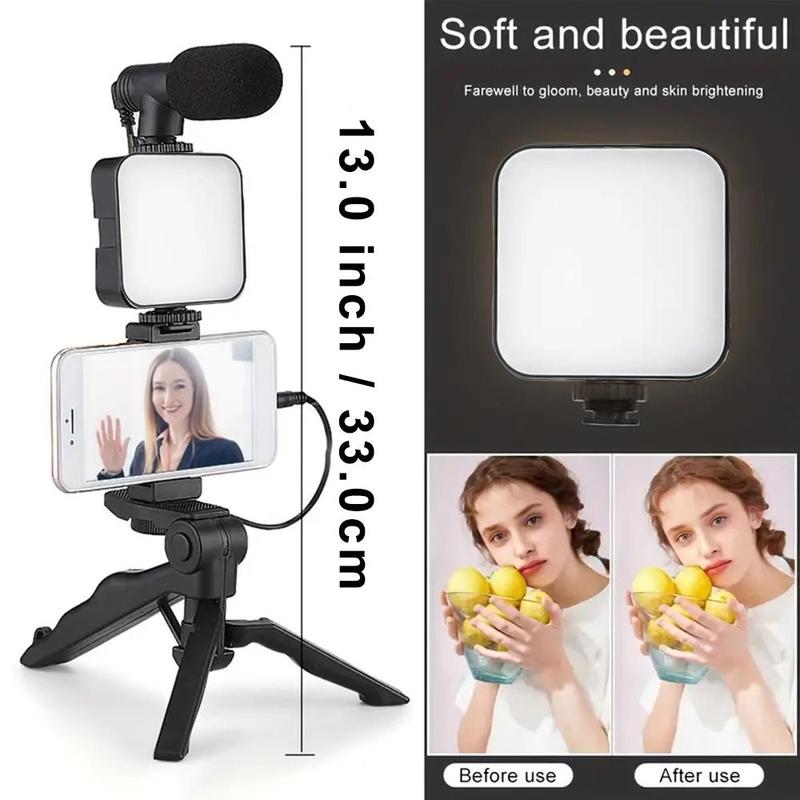 5-in-1 Cellphone Stand Stabilizer with LED Fill Light, Portable Smartphone Tripod for iPhone & Android, Folding Tripod Stand For Live Streaming, Selfie Accessories, Phone Tripod