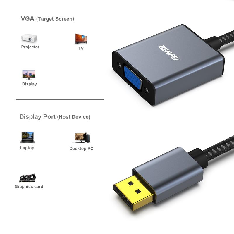 Display Port DP to VGA Adapter Cable cord 1080P for laptop desktop Game Monitor