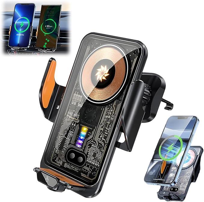 Whatook Wireless Car Charger, Fast Charging Auto Clamping Car Phone Holder Wireless Charger Air Vent Car Phone Mount fit for iPhone 15 14 13 12 Mini Pro Max 11 XR XS X, Samsung