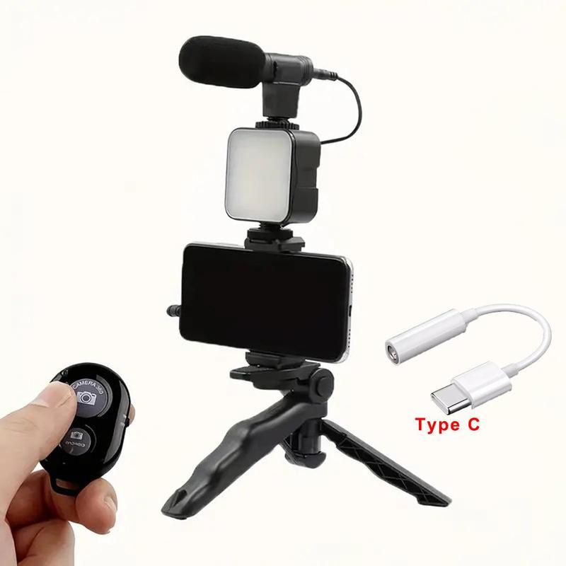 5-in-1 Cellphone Stand Stabilizer with LED Fill Light, Portable Smartphone Tripod for iPhone & Android, Folding Tripod Stand For Live Streaming, Selfie Accessories, Phone Tripod