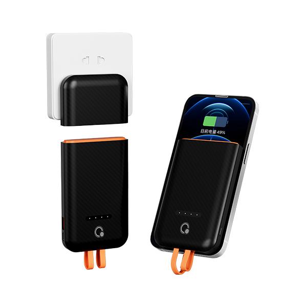 Separate 45W Black  Portable Charger Built-in Cables and AC Wall Plug, Q Usb C Fast Charger Power Bank,10000mAh External Battery Pack Compatible with iPhone，Android  Smart Device，Laptop，Ipad