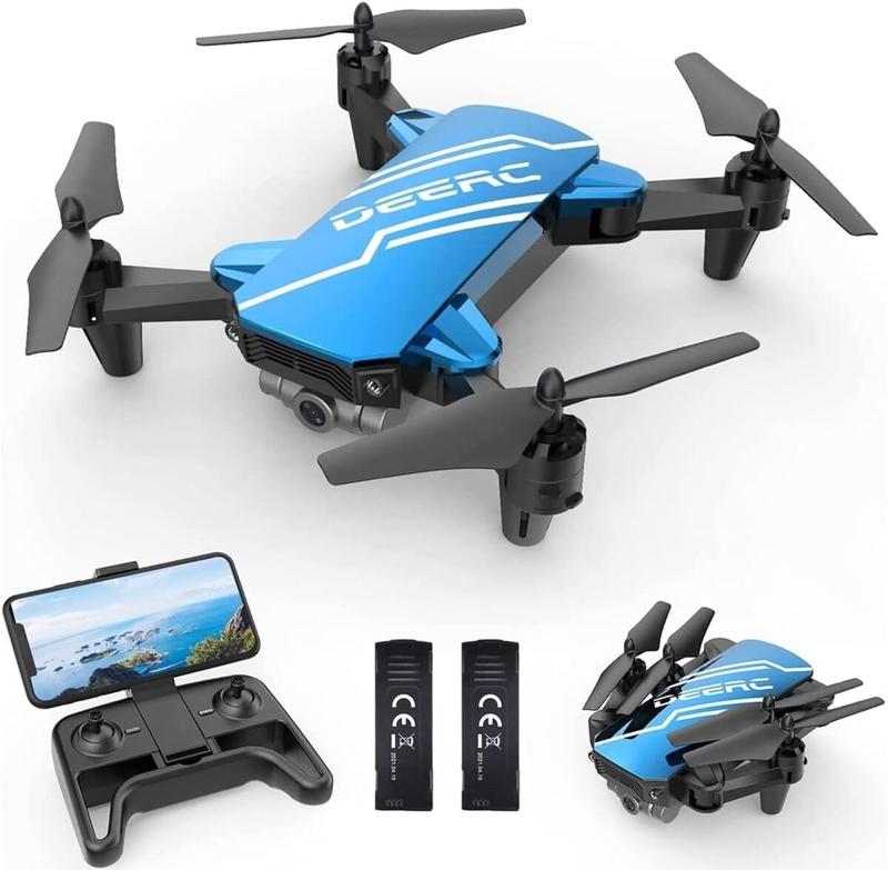 DEERC D20 Mini Drone with Camera for Beginner, Remote Control Toys Gifts with Voice Control, Gestures Selfie, 3D Flips 2 Batteries,  Blue