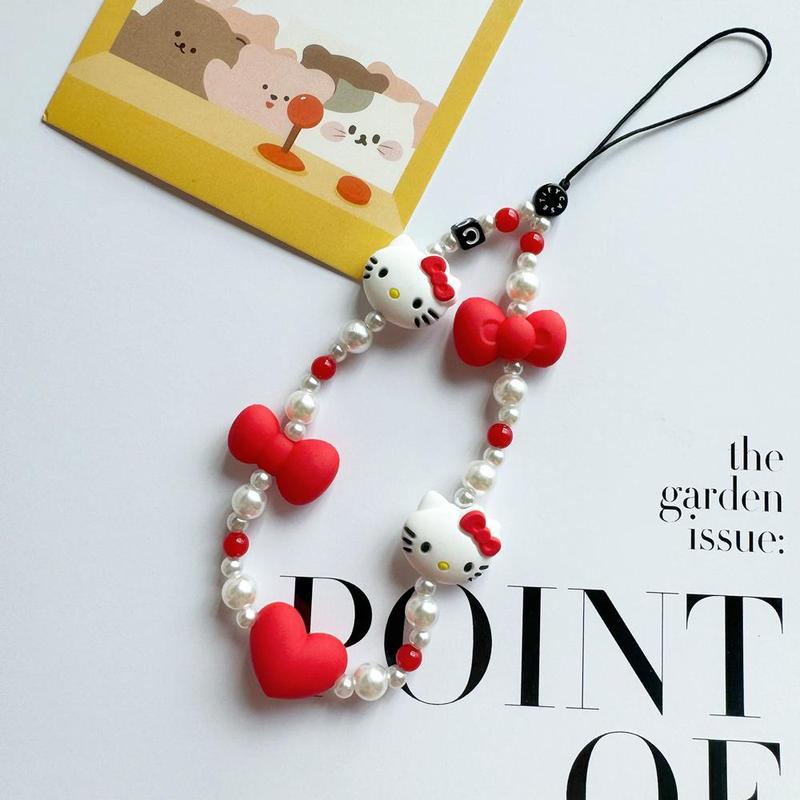 SANRIO Cute Cartoon Cat Beaded Phone Chain, Fashion Beaded Phone Lanyard, Phone Strap for Women & Girls, Mobile Phone Decorative Accessories