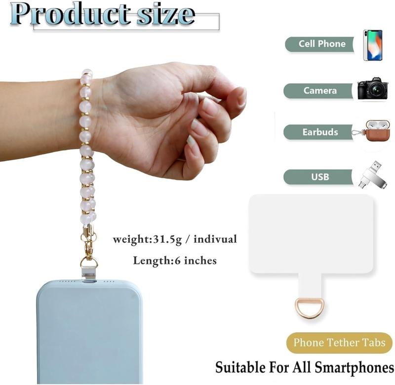 Marble Beaded iPhone Wrist Strap,Detachable Phone Bracelet Strap with Tether Tab,Hands-Free Phone Wristlet Strap (Rose Quartz)