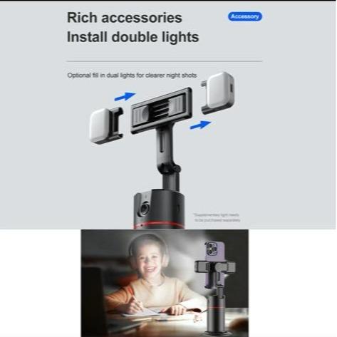 Everything Included- Gimbal Auto Face Tracking- Combo Pack- W  Separate Extendable Selfie Stick Tripod, Remote Control w 2 Piece LED Lights. 360° Rotatable Selfie Stand Camera Phone Tracking Holder, Phone Stabilizer Selfie Accessories Cellphone Smartphone