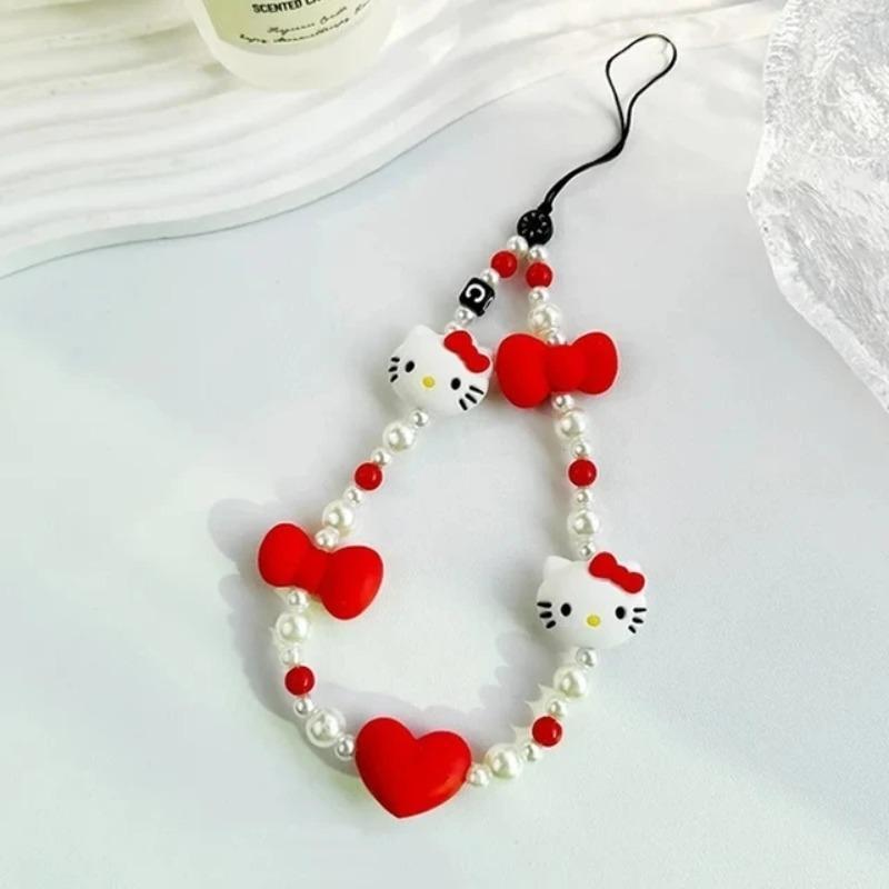 SANRIO Cute Cartoon Cat Beaded Phone Chain, Fashion Beaded Phone Lanyard, Phone Strap for Women & Girls, Mobile Phone Decorative Accessories