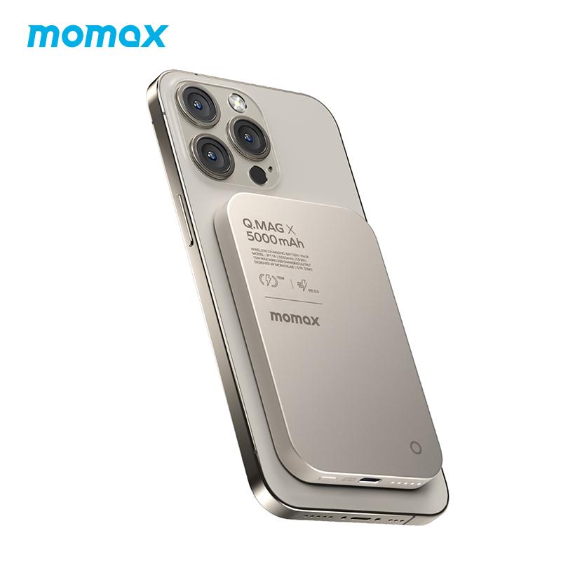 MOMAX Chargeable Magnetic Power Bank, 5000mAh Wireless Portable Charger, Wired Fast Charging Battery Compatible with Magsafe iPhone 15 14 13 12 Series Electronic Cellphone Smartphone