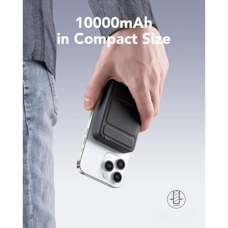 Snap Power Bank, 10000mAh 20W MagSafe Compatible Battery Pack with a Foldable Stand, Fast Charging and Portable Magnetic Power Bank, Compatible for iPhone 12 13 14 15 Series, Black