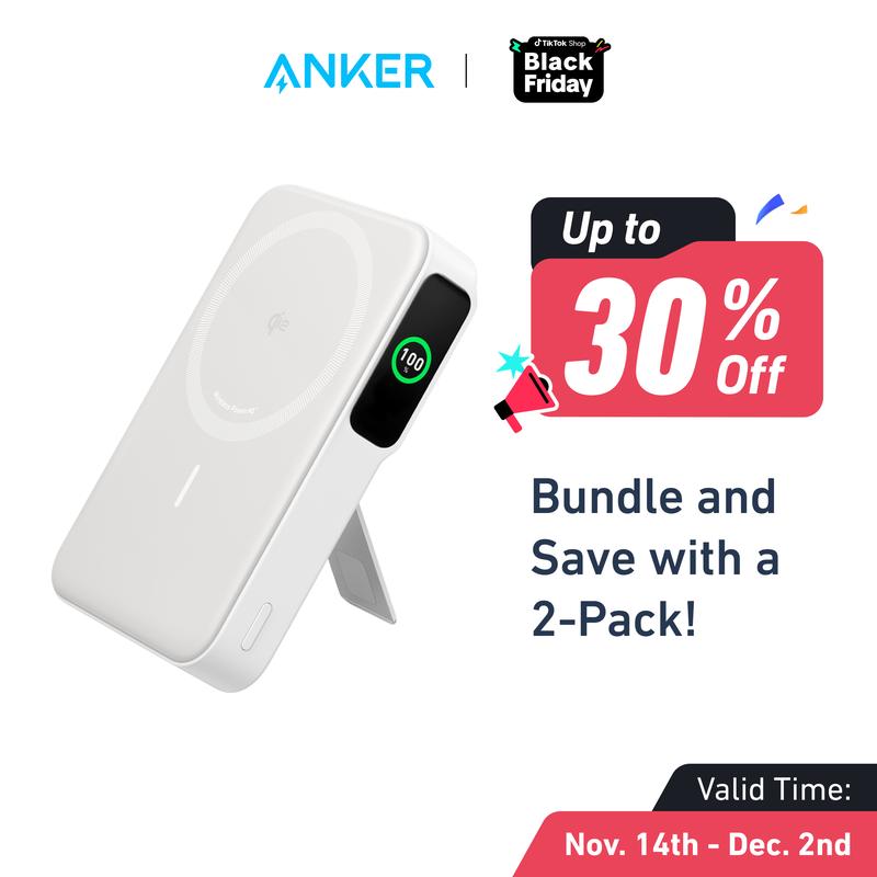 Anker MagGo Power Bank, 10,000mAh Qi2 Certified 15W Ultra-Fast MagSafe Charger with Smart Display and Foldable Stand [Black Friday Deal]