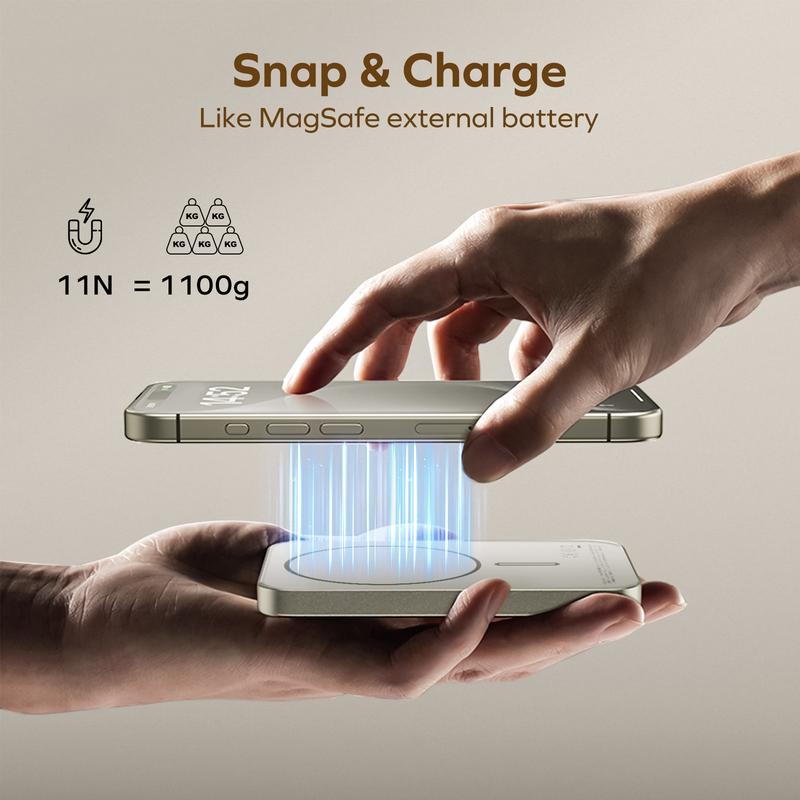 MOMAX Chargeable Magnetic Power Bank, 5000mAh Wireless Portable Charger, Wired Fast Charging Battery Compatible with Magsafe iPhone 15 14 13 12 Series Electronic Cellphone Smartphone