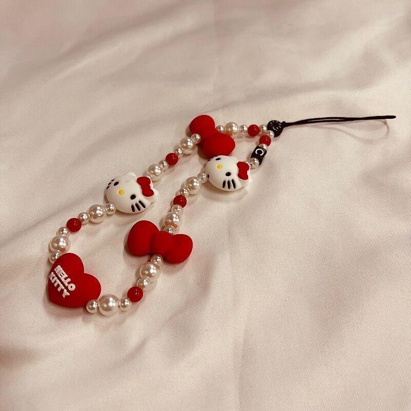 SANRIO Cute Cartoon Cat Beaded Phone Chain, Fashion Beaded Phone Lanyard, Phone Strap for Women & Girls, Mobile Phone Decorative Accessories