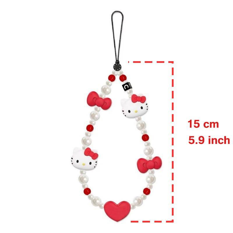 SANRIO Cute Cartoon Cat Beaded Phone Chain, Fashion Beaded Phone Lanyard, Phone Strap for Women & Girls, Mobile Phone Decorative Accessories