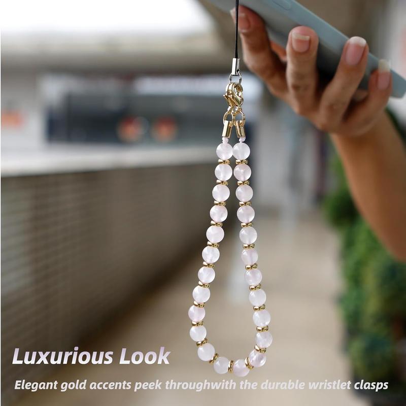 Marble Beaded iPhone Wrist Strap,Detachable Phone Bracelet Strap with Tether Tab,Hands-Free Phone Wristlet Strap (Rose Quartz)