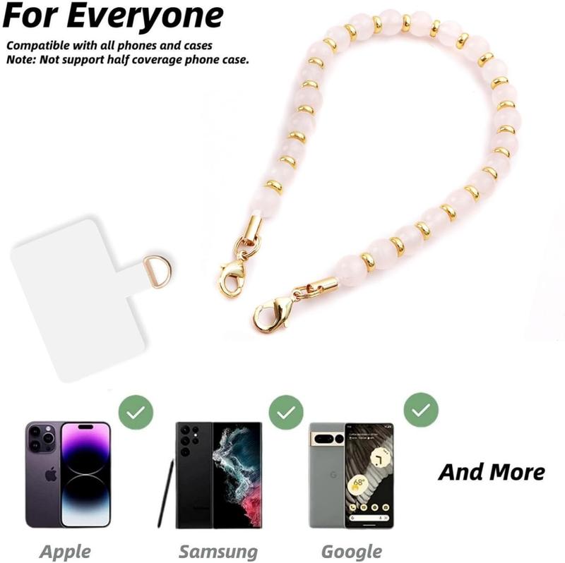 Marble Beaded iPhone Wrist Strap,Detachable Phone Bracelet Strap with Tether Tab,Hands-Free Phone Wristlet Strap (Rose Quartz)