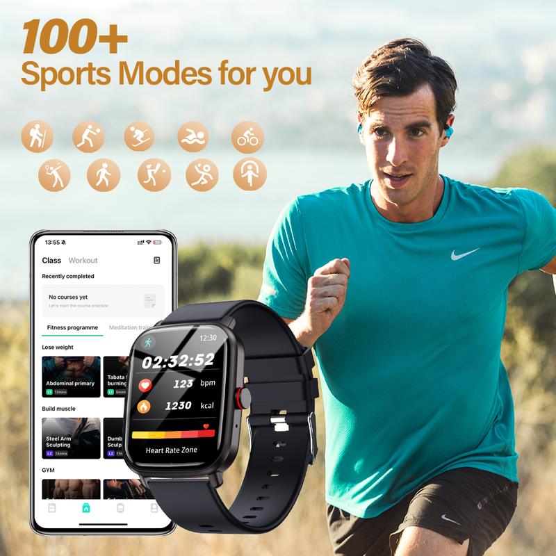 Multi-functional Men's and Women's Smartwatch for Android and iPhone Trendy Fitness Tracker 1.85 inch HD Touch Screen IP68 Waterproof Receive Dial Calls Heart Rate Blood Pressure Detector Calculator Alarm Clock Stopwatch Weather