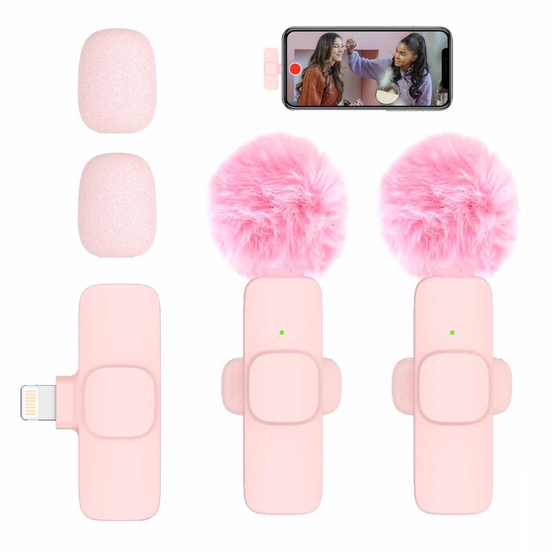 2 pieces Professional Wireless Lavalier Lapel Microphone for iPhone, Android, iPad - Cordless Omnidirectional Condenser Recording Mic for Interview Video Podcast Vlog (pink), christmas gift ideas Black Friday Deals tiktok shop store