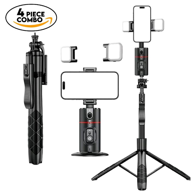 Everything Included- Gimbal Auto Face Tracking- Combo Pack- W  Separate Extendable Selfie Stick Tripod, Remote Control w 2 Piece LED Lights. 360° Rotatable Selfie Stand Camera Phone Tracking Holder, Phone Stabilizer Selfie Accessories Cellphone Smartphone