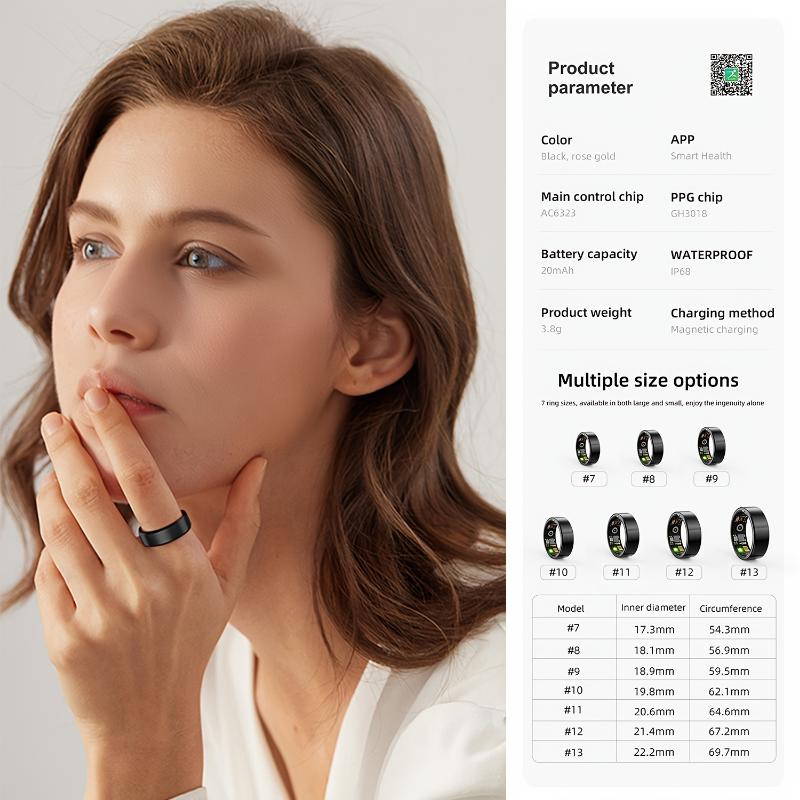 Smart Ring Fitness Tracker, Steps, Distance, Calories, Sleep Tracking, Exercise Monitoring, Compatible with iPhone Android, IP68 Waterproof, Smart Jewelry, Accessories, Gift for Women Men Fitness Trackers GPS Trackers