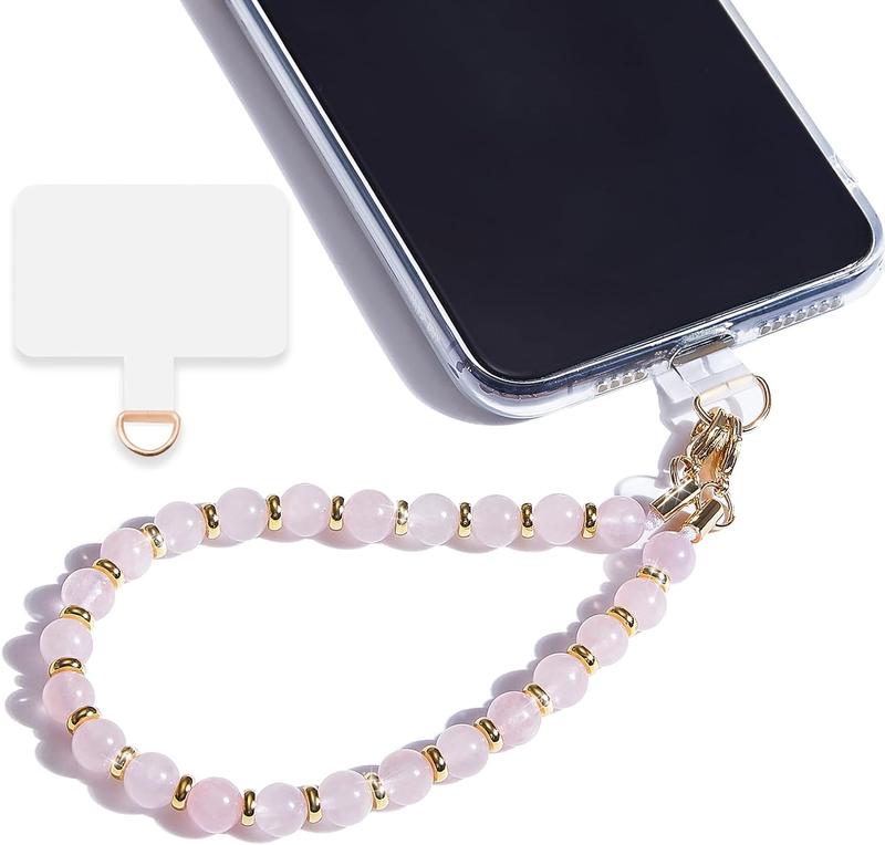 Marble Beaded iPhone Wrist Strap,Detachable Phone Bracelet Strap with Tether Tab,Hands-Free Phone Wristlet Strap (Rose Quartz)