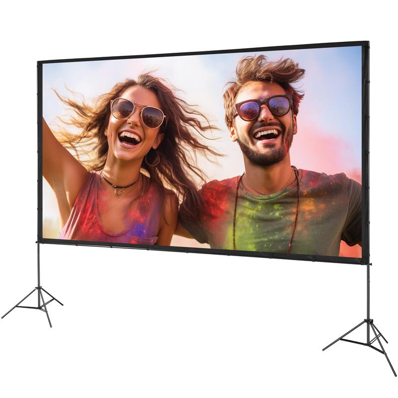 VEVOR Projector Screen with Stand, 150 inch 16:9 4K 1080 HD Outdoor Movie Screen with Stand, Wrinkle-Free Projection Screen with Tripods and Carry Bag, for Home Theater Cinema Backyard Movie Night Accessories Portable