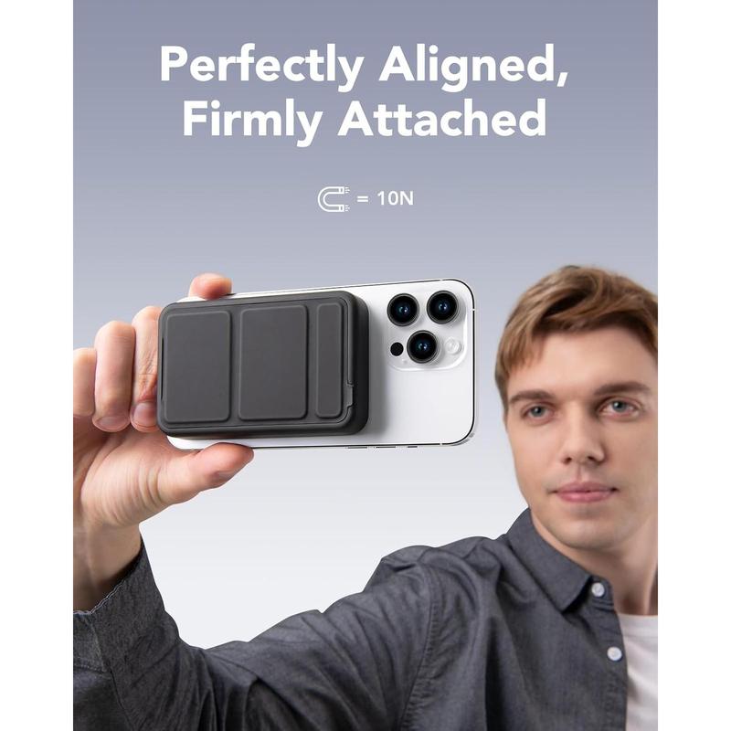 Snap Power Bank, 10000mAh 20W MagSafe Compatible Battery Pack with a Foldable Stand, Fast Charging and Portable Magnetic Power Bank, Compatible for iPhone 12 13 14 15 Series, Black