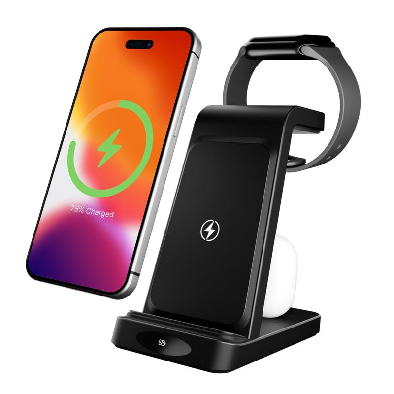 Wireless Charger 3-in-1 Charging Stand for Fast Simultaneous Electronic Mobile Wireless Charging station of iPhone, AirPods, and iWatch Series, Suitable for Home and Office UseWireless Charging station Smartphone Cellphone