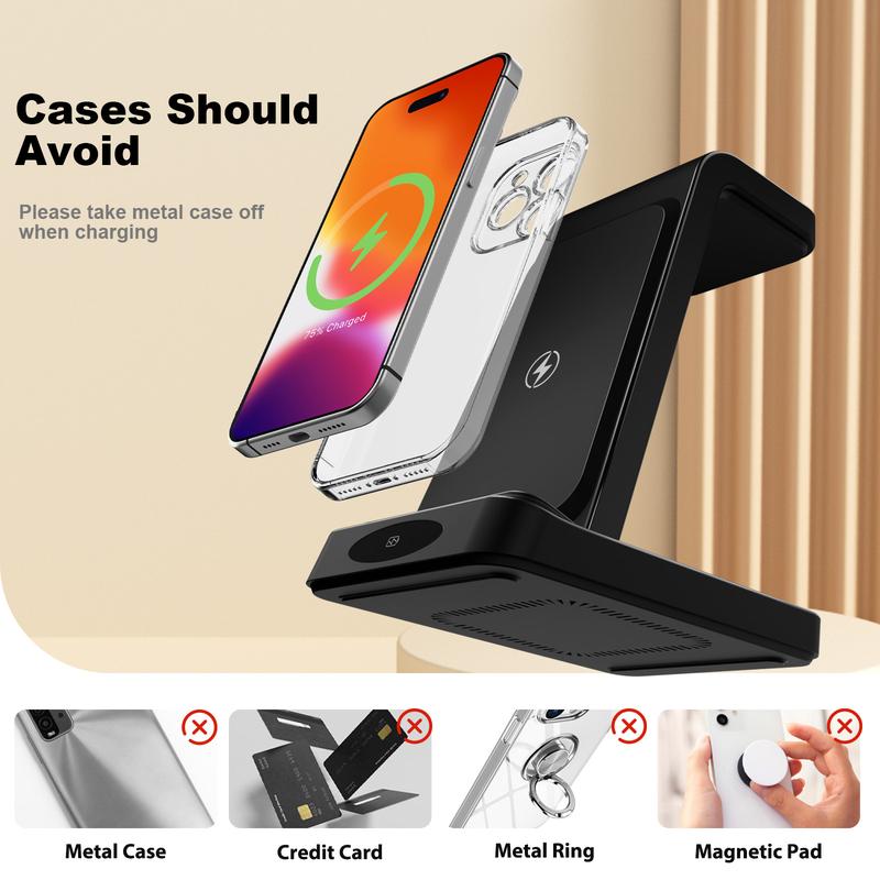 Wireless Charger 3-in-1 Charging Stand for Fast Simultaneous Electronic Mobile Wireless Charging station of iPhone, AirPods, and iWatch Series, Suitable for Home and Office UseWireless Charging station Smartphone Cellphone