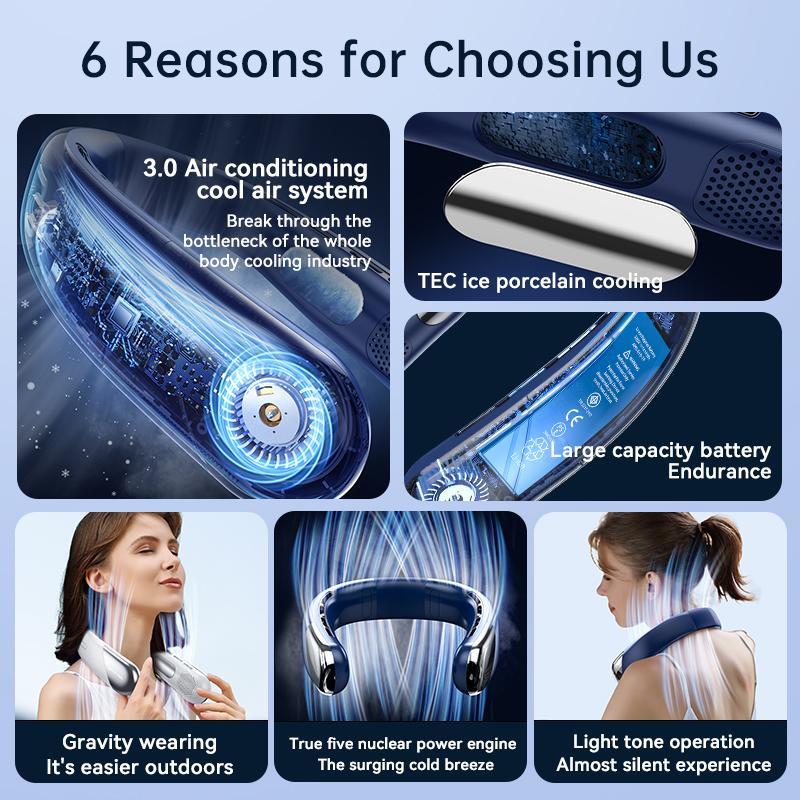 Portable Fan, USB Rechargeable Fan Portable Hanging Neck Fan, 5-speed Adjustable Fans, Silent Personal Cooling Fan, Digital Display Wearable Fan with Battery, Cooling Neck Fan for Summer Outdoor Travel