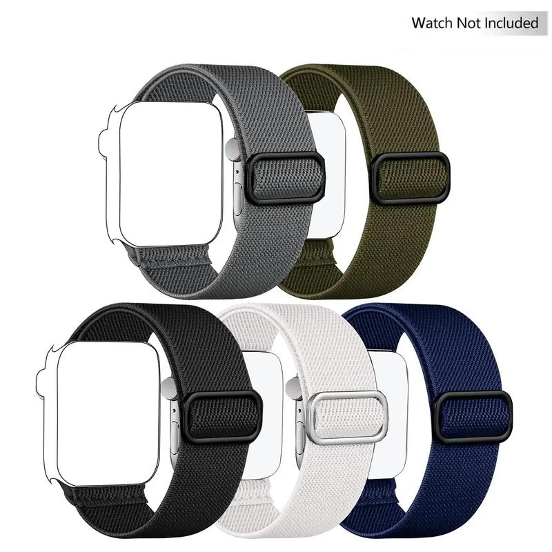 Solid Color Nylon Watchband, 5 Counts Adjustable Buckle Smart Watch Protective Band Compatible With Watch 38mm 40mm 41mm 42mm 44mm 45mm 49mm