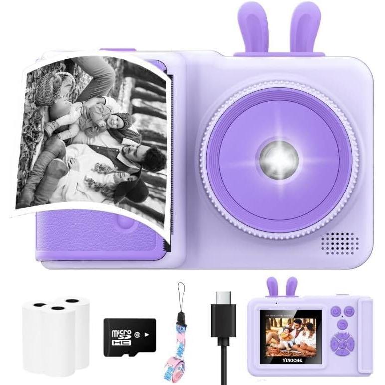 Camera Instant Print,1080P  Instant  Camera for  That Print Photos, Christmas Birthday Gifts for Girls, Digital Camera  for  6 7 8 9 10 Year Old Boys SD Card (Purple)