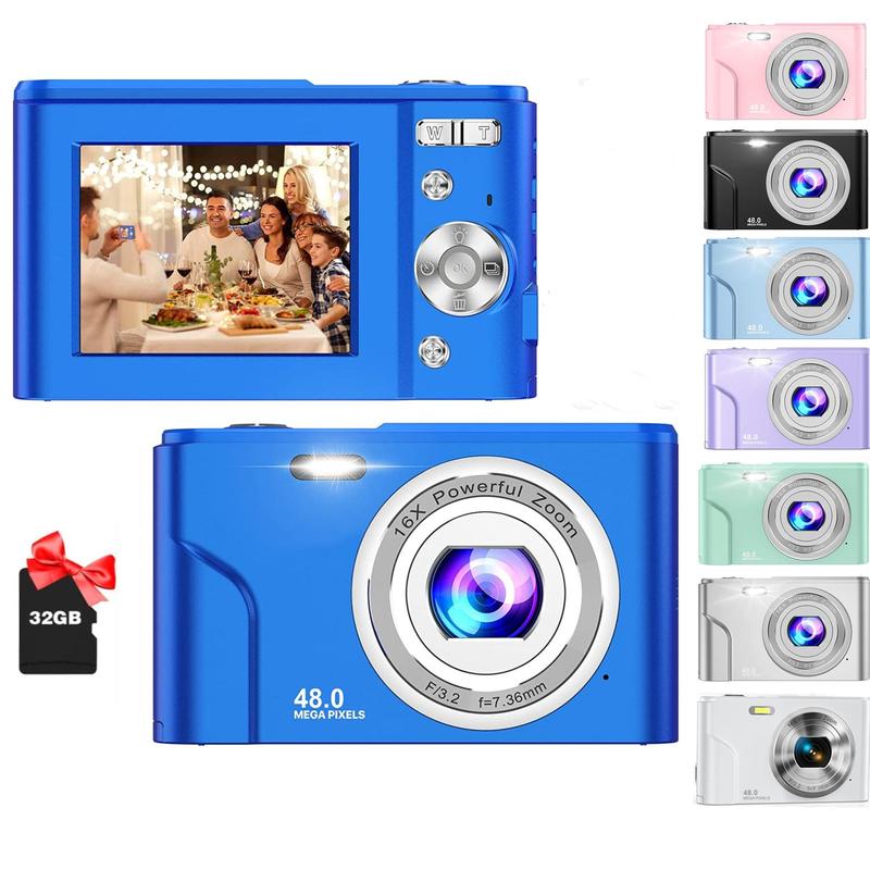 48MP FHD 1080P Video Camera, Portable 16X Zoom Digital Camera with 32GB Memory Card & Charging Cable & Instruction Manual, Compact Portable Digital Camera for Travel & Pictures, Photo Camera, Compact Camera, Pocket Camera
