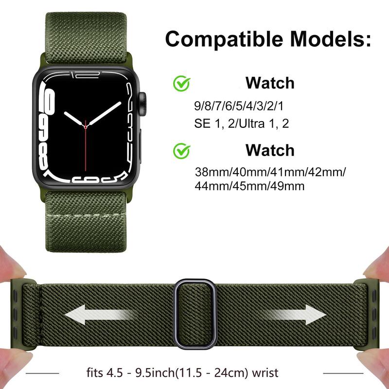Solid Color Nylon Watchband, 5 Counts Adjustable Buckle Smart Watch Protective Band Compatible With Watch 38mm 40mm 41mm 42mm 44mm 45mm 49mm