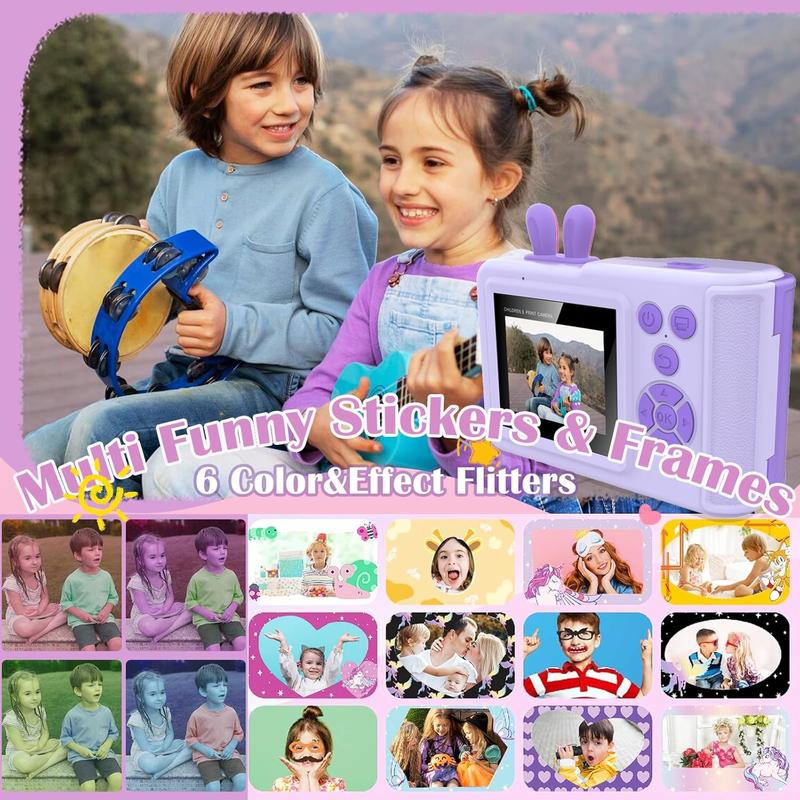 Camera Instant Print,1080P  Instant  Camera for  That Print Photos, Christmas Birthday Gifts for Girls, Digital Camera  for  6 7 8 9 10 Year Old Boys SD Card (Purple)