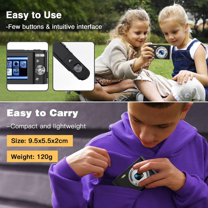 48MP FHD 1080P Video Camera, Portable 16X Zoom Digital Camera with 32GB Memory Card & Charging Cable & Instruction Manual, Compact Portable Digital Camera for Travel & Pictures, Photo Camera, Compact Camera, Pocket Camera