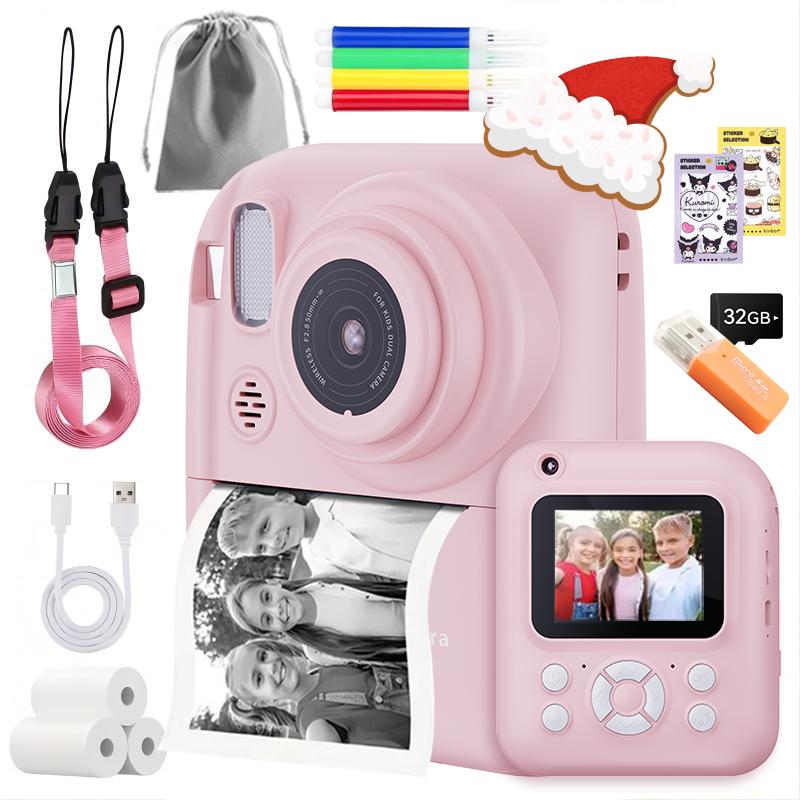 Polaroid Camera, 32G Card Selfie Video Camera for Kids, Portable Travel Camera, Instant Print camera, Birthday gift, Durable Charging, For All Ages toy camera