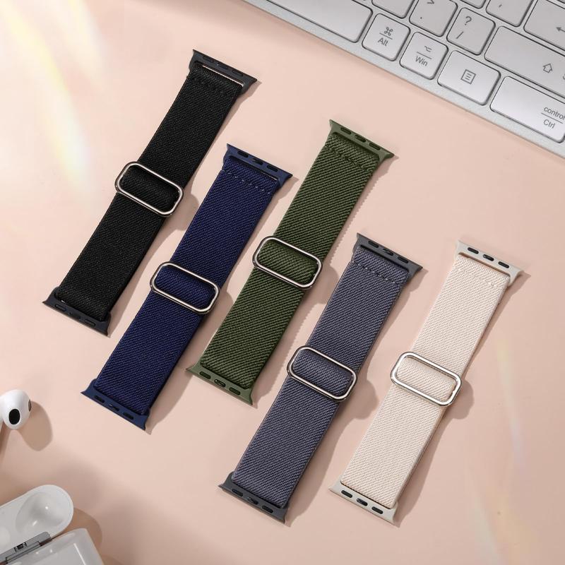 Solid Color Nylon Watchband, 5 Counts Adjustable Buckle Smart Watch Protective Band Compatible With Watch 38mm 40mm 41mm 42mm 44mm 45mm 49mm