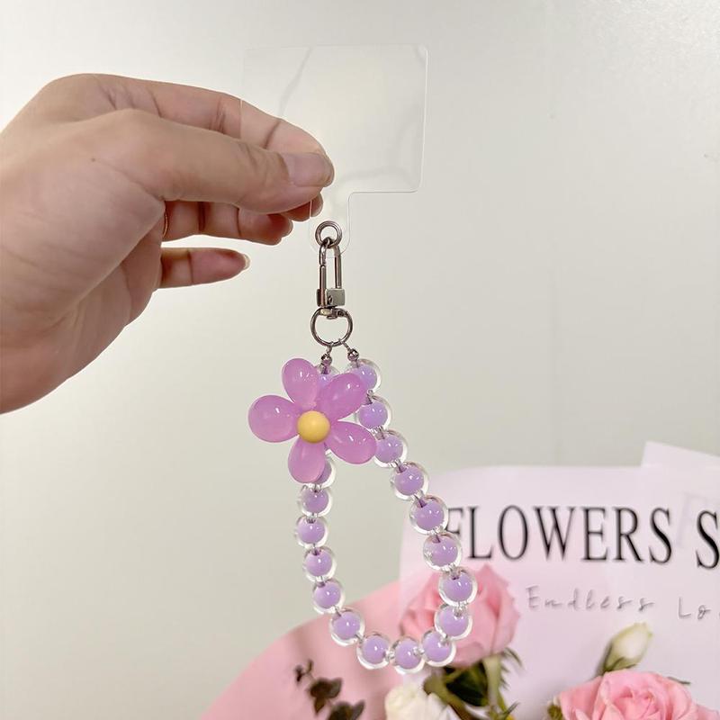 Cute Flower Design Phone Lanyard, Colorful Bead Decor Phone Strap, Key Short Wrist Pendant, Phone Anti-lost Lanyard for Women & Girls