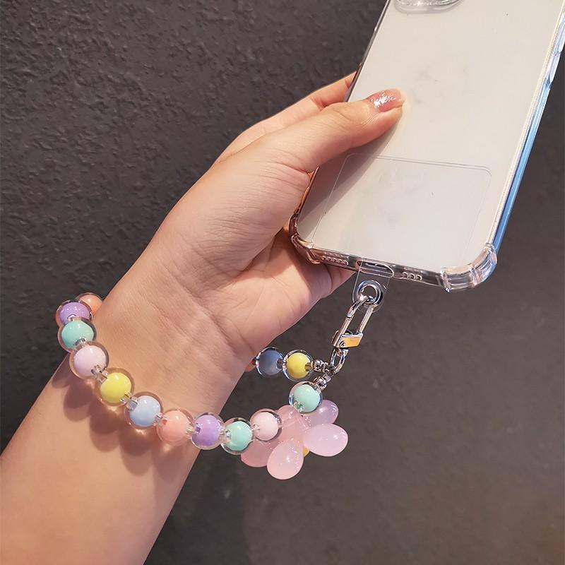 Cute Flower Design Phone Lanyard, Colorful Bead Decor Phone Strap, Key Short Wrist Pendant, Phone Anti-lost Lanyard for Women & Girls