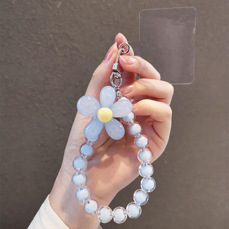 Cute Flower Design Phone Lanyard, Colorful Bead Decor Phone Strap, Key Short Wrist Pendant, Phone Anti-lost Lanyard for Women & Girls