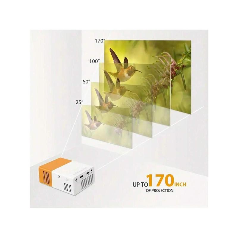 Mini Projector, 1080P Full HD Supported Video Projector, Portable Outdoor Home Theater Movie Projector, Compatible With HDMI, USB, AV, Smartphone,Tablet,Laptop (US Plug)