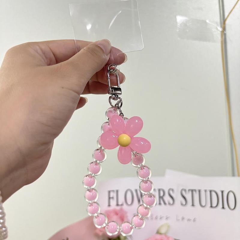 Cute Flower Design Phone Lanyard, Colorful Bead Decor Phone Strap, Key Short Wrist Pendant, Phone Anti-lost Lanyard for Women & Girls