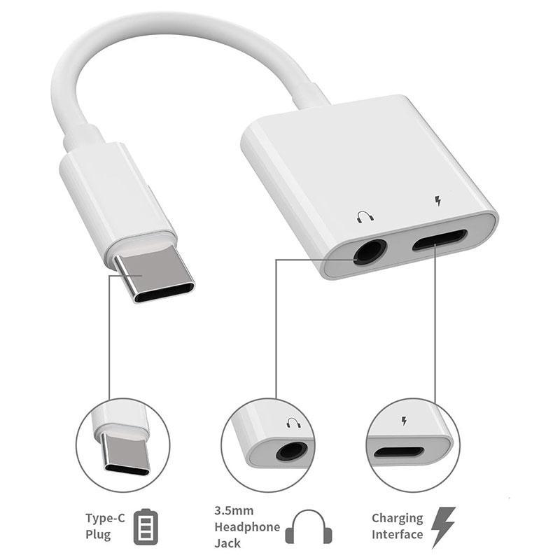 2 in 1 USB C to Aux Audio Splitter, USB C to 3.5mm Jack Audio Headphones & Charger Adapter, Support 10W Charging, Microphone Talk, Line-control