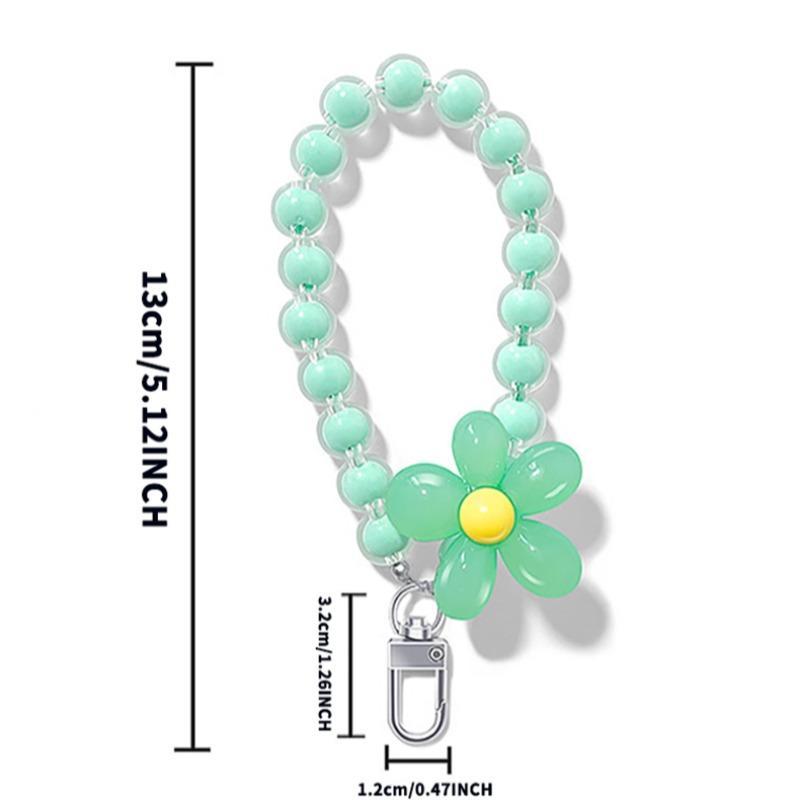 Cute Flower Design Phone Lanyard, Colorful Bead Decor Phone Strap, Key Short Wrist Pendant, Phone Anti-lost Lanyard for Women & Girls