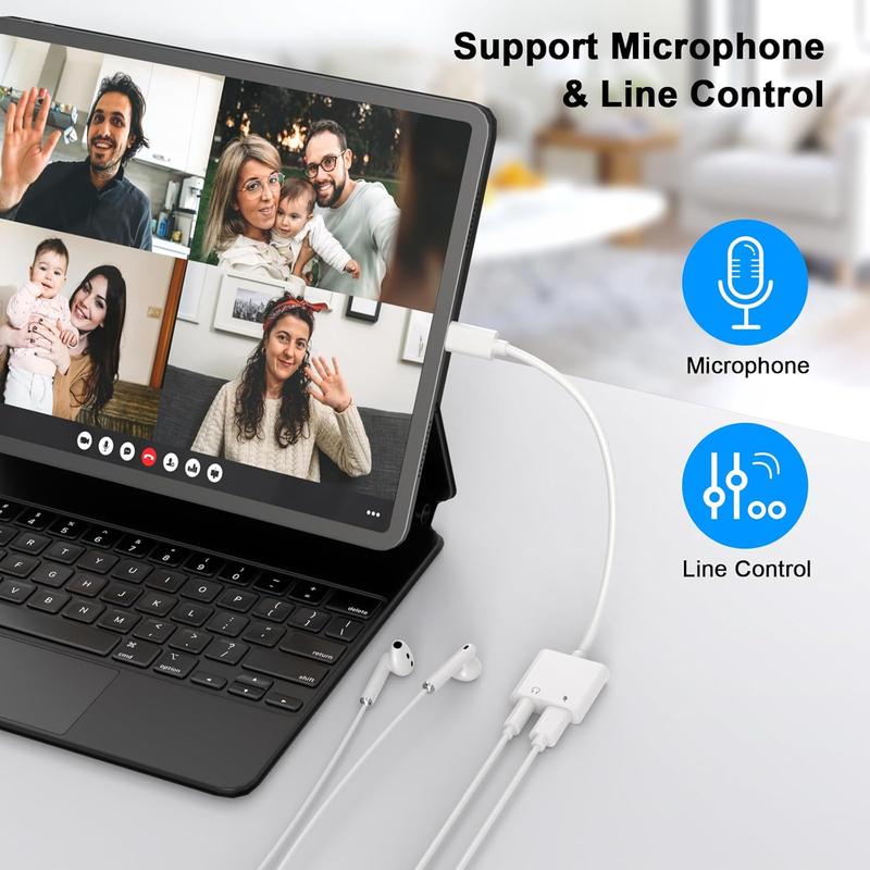 2 in 1 USB C to Aux Audio Splitter, USB C to 3.5mm Jack Audio Headphones & Charger Adapter, Support 10W Charging, Microphone Talk, Line-control