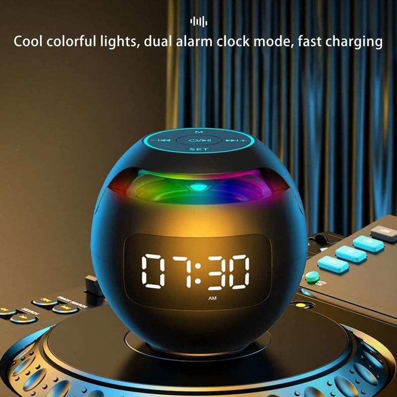 Bluetooth Speakers Colorful Portable Speakers Bluetooth Wireless With Led Display Fm Radio Alarm Clock Hifi Sound Quality Mp3 Play Long Standby Wireless Speaker Outdoor Speaker Cool Gadgets (Black)