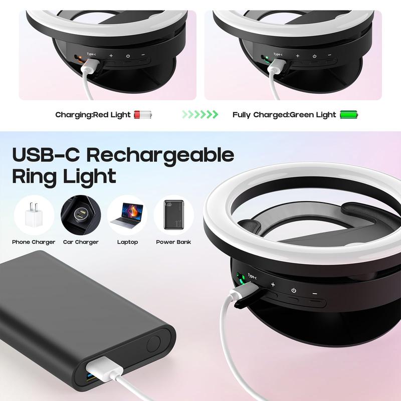 Rotatable Selfie Ring Light, USB Rechargeable Clip-on Ring Light with 3 Color Temperatures, Camera Accessories for Photo & Video