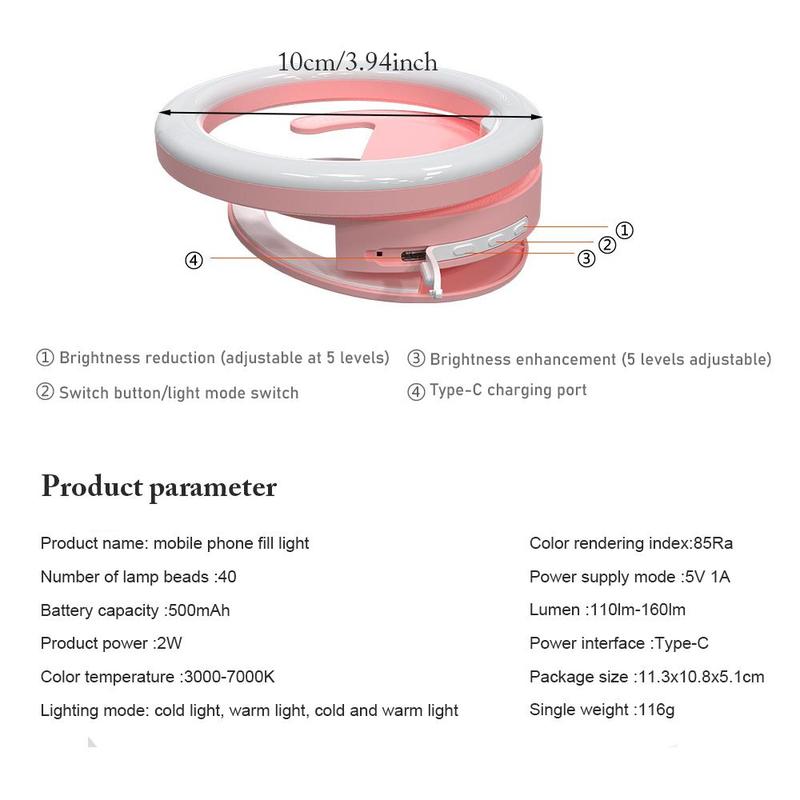 Rotatable Selfie Ring Light, USB Rechargeable Clip-on Ring Light with 3 Color Temperatures, Camera Accessories for Photo & Video